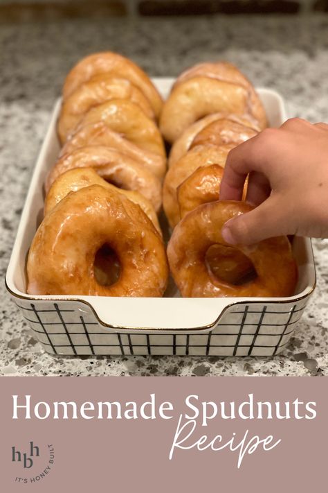 Donuts - Homemade Spudnuts | Honey Built Home Spudnut Donut Recipe, Spudnuts Donut Recipe, Spudnuts Recipe, Donuts Homemade, Cooking Mashed Potatoes, Bosch Mixer, Potato Donuts, Donuts Donuts, Fried Donuts