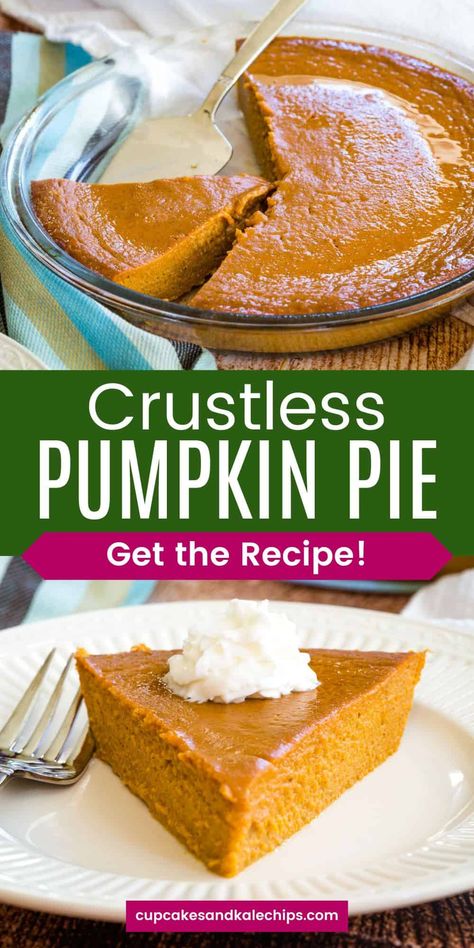 No need toi fudd with a crust! simplify your fall baking with this Crustless Pumpkin Pie recipe. With only 7 ingredients, you can create a creamy, gluten-free pumpkin spince delight that's as easy as it is delicious. Fall Desserts Gluten Free, Crustless Pumpkin Pie Recipe, Gluten Free Pumpkin Pie, Pumpkin Pie Recipe Easy, Crustless Pumpkin Pie, Patisserie Sans Gluten, Dessert Sans Gluten, Pie Filling Recipes, Easy Gluten Free Desserts