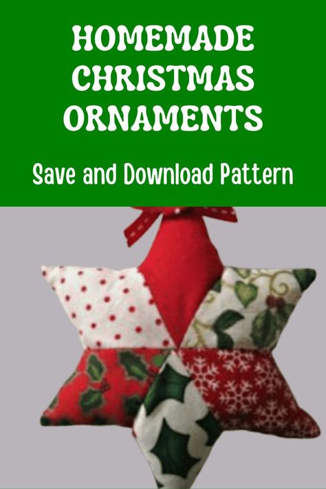 Homemade Christmas ornaments pattern Quick Homemade Ornaments, Fabric Christmas Decorations Sewing, Fabric Ornaments Diy Free Pattern, Christmas Ornaments To Sew, Ornaments To Sew, Easy Christmas Sewing, Sewn Ornaments, Christmas Diy Sewing, Fabric Christmas Decorations