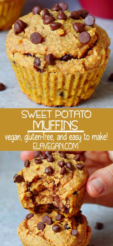 Healthy Sweet Potato Muffins, Muffins Chocolate Chip, Flourless Muffins, Muffin Vegan, Healthy Sweet Potato, Potato Muffins, Muffins Vegan, Sweet Potato Muffins, Flat Breads