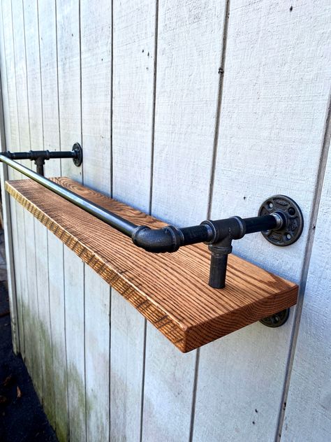 Wall Mounted Drinks Shelf, Rustic Bar Shelves Ideas, Wall Bar Shelves, Man Cave Shelves, Liquor Bottle Shelves, Diy Bourbon Shelf, Behind Bar Shelving, Wall Mounted Liquor Shelf, Drink Shelf Ideas