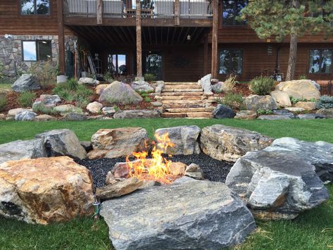 Boulder Garden, Lake Landscaping, Outdoor Fire Pit Seating, Fire Pit Seating Area, Walkway Landscaping, Fire Pit Landscaping, Landscaping With Boulders, Villefranche Sur Mer, Landscaping Retaining Walls