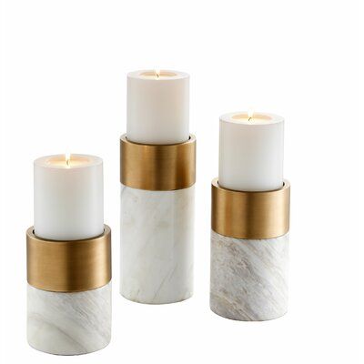 Eichholtz 3 Piece Stone Tealight Holder Set Gold Pillar Candle Holders, Gold Pillar Candles, Artificial Candles, Three Candle Holder, Marble And Brass, Marble Candle Holder, Marble Candle, Three Candles, Brass Candle Holders