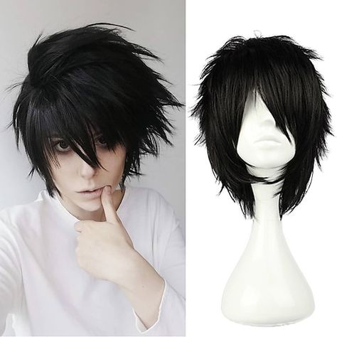 Category:Synthetic Wig; Gender:Men's; Wig Type:Party Wig,Natural Wigs,Cosplay Wig; Occasion:Birthday,Daily,Vacation,Party / Evening,Daily Wear; Age Group:Adults; Color Shade:Black; Hair Material:Synthetic Hair; Cap Construction:Machine Made; Texture:Natural Straight; Length:Short; Features:Comfortable,Fashion,Cosplay,Party,Soft; Heat Resistant:Yes; Listing Date:10/22/2021; Cap Circumference:null,; Front to Back:null,; Nape of Neck:null,; Side to Side Across Forehead:null,; Side to Side Over Top: L Cosplay, Wig Party, L Lawliet, Halloween Wigs, Natural Wigs, Wig Stand, Fluffy Hair, Short Bob Wigs, Wigs Online