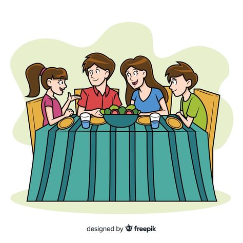 Family eating Free Vector Family Eating Together Aesthetic, Poster Making Family, Poster About Family Drawing, Family Bonding Drawing, Family Poster Ideas, Family Eating Together Drawing, Family Aesthetic Cartoon, Eating Together Drawing, Family Poster Drawing