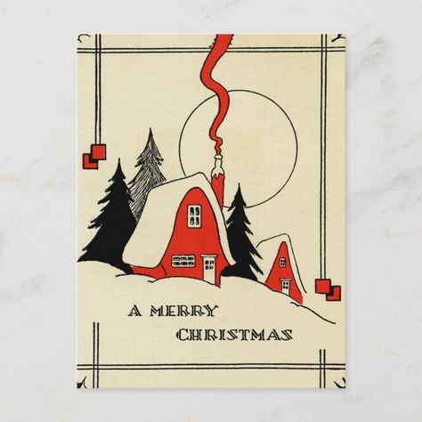 Vintage Christmas Snow Cabin Holiday Postcard | Zazzle Vintage Jul, Illustration Noel, Christmas Card Art, 카드 디자인, God Jul, Card Drawing, Diy Christmas Cards, Merry Christmas Card, Christmas Drawing