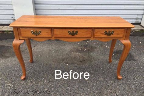 Sofa Table Redo, Sofa Table Makeover, Painted Sofa Table, Entry Table With Drawers, Antique Sofa Table, Painted Sofa, Oak Sofa, Stained Table, Old Sofa