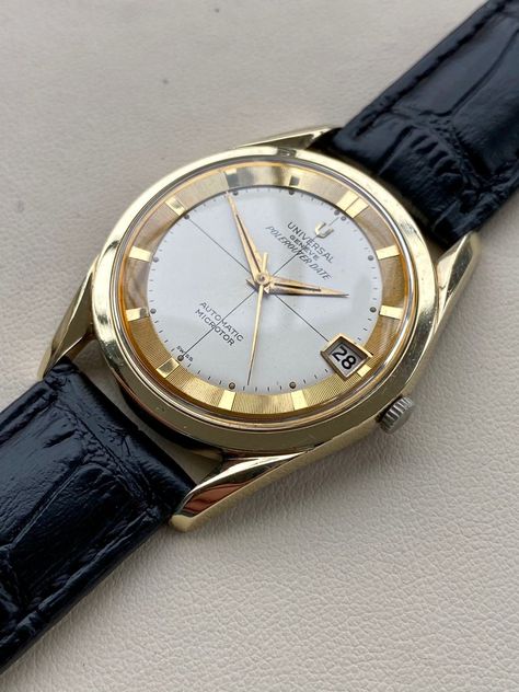 Universal Geneve Vintage Gold Polerouter Date Swiss Watches For Men, Universal Geneve, Daniel Klein, Mens Watch Brands, Gentleman Watch, Swiss Watch Brands, Stylish Watches Men, Mens Watches Popular, Mens Designer Watches