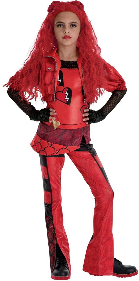 PRICES MAY VARY. Bold Descendants Style: Party City's Kids' Red Costume captures the fierce fashion of Red from Descendants 4. Featuring a vibrant red and black design with heart motifs, this costume is perfect for fans of the series looking to make a statement. Size L. Detailed Design: This 5-piece set includes a heart-covered shirt with an attached cropped jacket, flared pants, a heart belt, and fingerless gloves. Each piece is crafted to embody Red's iconic style, ensuring your child feels li Descendants Costume Ideas, Halloween Costumes Kids Girls Age 7-8, Descendants Rise Of Red Costume Diy, Rise Of Red Costume Diy, Halloween Costume 10 Year Girl, Descendants Red Costume, Diy Red Descendants Costume, Rise Of Red Costume, Red Descendants Costume