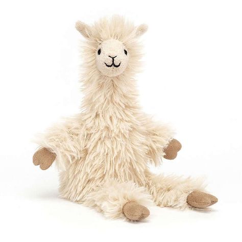 Introducing 'Bonbon Llama' by Jellycat. Coming with long, ruffled cream fur and soft beige hooves and sitting on a beany bottom, with an almost quizzical smile, just adorable, you are never too old to own a Llama, think of all the adventures that you can still have, life is for the living! Price: £12.50 Llama Stuffed Animal, Jellycat Toys, Pocket Pal, Green Toys, Soft Toy, Llama, Plush Toys, Baby Toys, Pet Toys