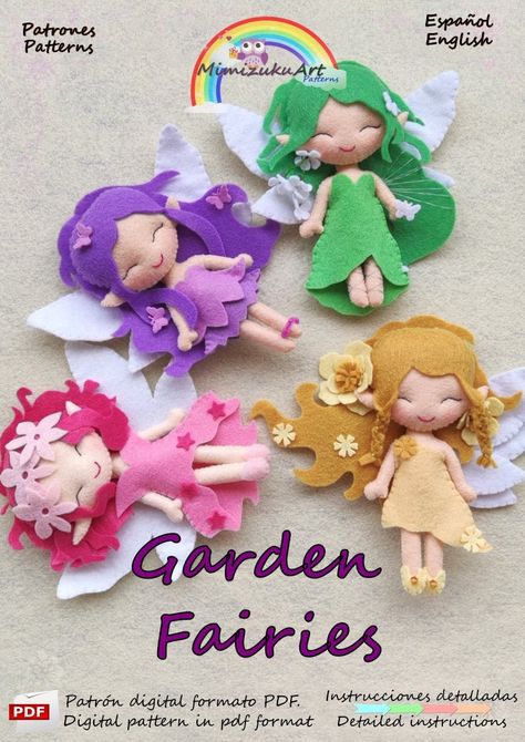 Toys Sewing Patterns, Felt Fairies, Felt Doll Pattern, Felt Doll Patterns, Garden Fairies, Felt Fairy, Felt Pattern, Diy Sewing Pattern, Unique Dolls