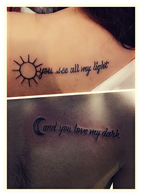 #matchingbestfriendtattoo #boyandgirl #bestfriend #tattoo #quote #sun #moon #friendship #matching #love Light And Dark Tattoo Couple, Couple Tats, Friendship Tattoo, Couple Tattoos Love, Matching Bff, Couples Stuff, Twin Tattoos, Tattoo Placements, Couples Tattoos