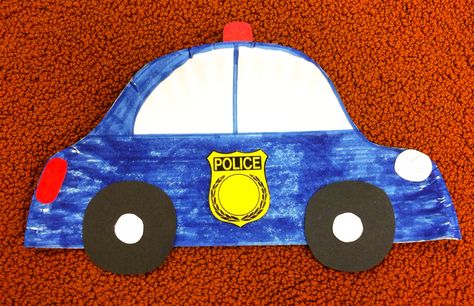 Community Hero Police Car Craft. Made from half a paper plate.  Summer Reading Library Craft 2015. Police Car Art Preschool, Police Car Craft, Community Helpers Art, Police Crafts, Community Helpers Crafts, Community Helpers Theme, Community Helpers Preschool, Transportation Crafts, K Crafts