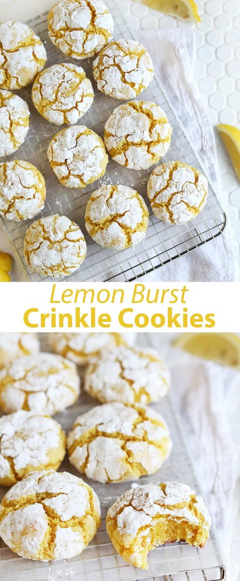 Crackle Cookies, Crinkle Cookies Recipe, Lemon Crinkle Cookies, Crinkle Cookies, A Beautiful Mess, Lemon Cookies, Best Cookie Recipes, Beautiful Mess, Protein Snacks