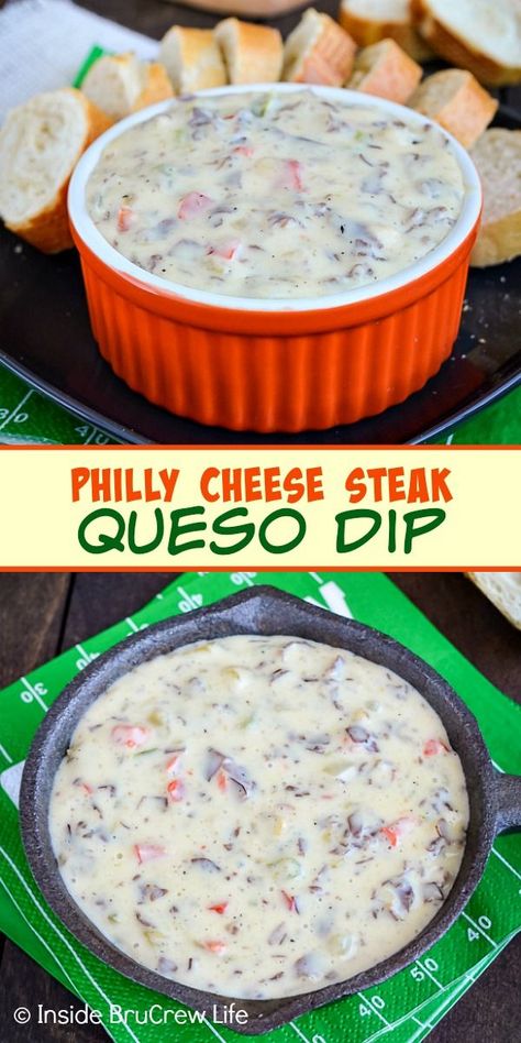 White Velveeta Recipes, Steak Queso Dip, Beef Peppers And Onions, Easy White Queso, Steak Dip, Philly Cheesesteak Dip, Cheesesteak Dip, Philly Cheese Steak Dip, Velveeta Recipes