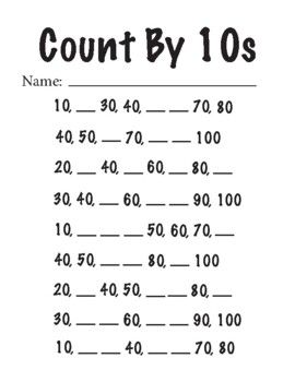 Count By Tens Practice Worksheets: Missing NumbersThese worksheets allow your students to skip count by 10s and fill in the missing numbers. The worksheets assess students ability to count by tens and skip count from any given starting number.Included In This Product:1 X Fill In The Blank Counting By 10s Worksheet1 X Fill In The Circle Counting By 10s Worksheet1 X Fill In The Square Counting By 10s Worksheet Skipping Numbers Worksheet, Counting By 10s Worksheet, Skip Counting By 10, Count By Tens, Count By 10s, Writing Practice Preschool, Fill In The Missing Numbers, Counting In 5s, Counting By 10