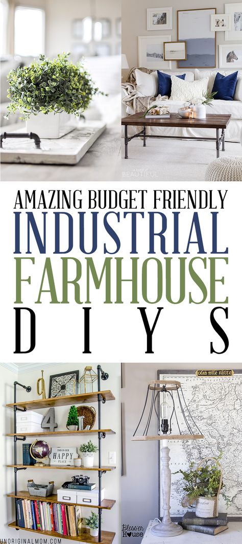 Amazing Budget Friendly Industrial Farmhouse DIYS - The Cottage Market Farmhouse And Industrial Style, Industrial Diy Decoration Ideas, Diy Industrial Home Decor, Industrial Farmhouse Living Room, Farmhouse Diys, Diy Farmhouse Coffee Table, Taxidermy Decor, Living Room Industrial, Industrial Farmhouse Decor