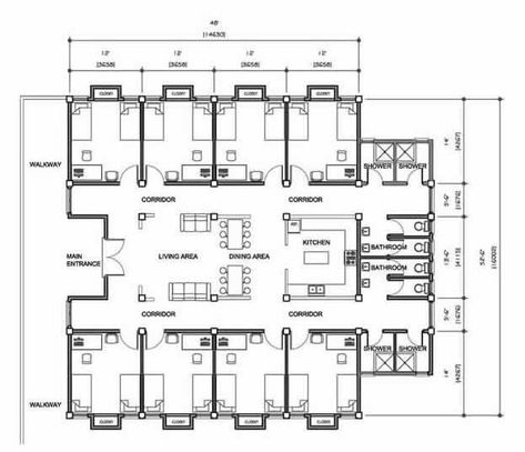 Dormitory Floor Plan, Dormitory Plan, Dorm Planning, Dorm Layout, Hotel Room Plan, School Floor, Dorm Room Layouts, Shelter Ideas, Hotel Floor Plan