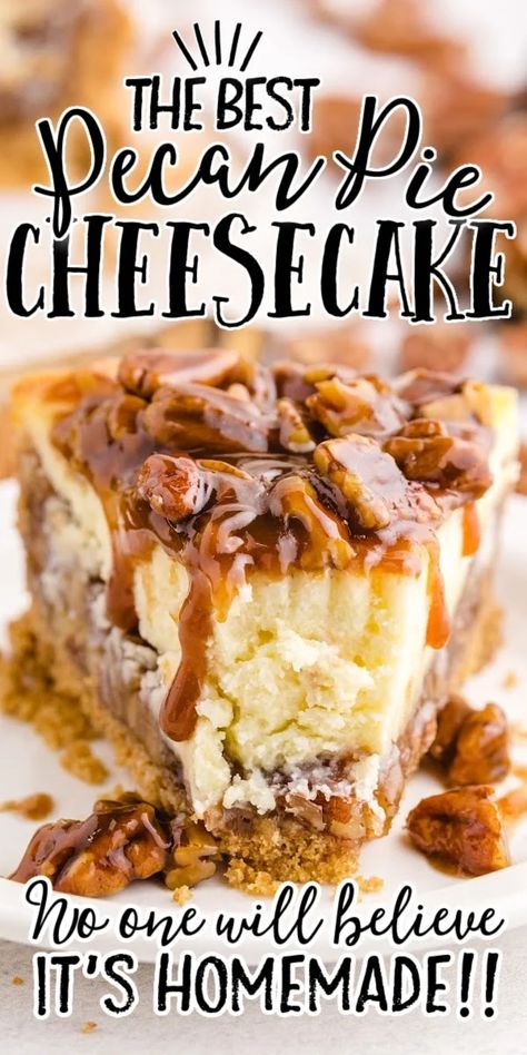 Pecan Cheesecake Pie, Unique Cheesecake Recipes, Unique Cheesecake, Pecan Cheesecake Recipes, Pecan Pie Cheesecake Bars, Pecan Desserts Recipes, Pecan Pie Cheesecake Recipe, Traditional Cheesecake, Classic Pecan Pie