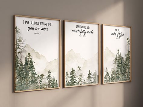 "Nursery decor mountain, nursery wall art, tree nursery decor, adventure theme nursery, forest, sage green, bible nursery, verse nursery    FRAMES ARE NOT INCLUDED, PLEASE READ DESCRIPTION ON HOW TO GET FRAMES  ● All posters are printed on high quality 255 gsm 68 lb professional paper with high-end professional grade equipment.  ● I ship smaller size posters (5x7 and 8x10) flat, supported with 2 cardboards in a bubble envelope and larger size posters rolled in mailing tubes. Rolled posters can e Dusty Blue And Sage Nursery, Bible Nursery, Mountain Nursery Wall, Sage Green Nursery, Green Nursery Boy, Nursery Forest, Adventure Theme Nursery, Wall Art Tree, Mountain Nursery