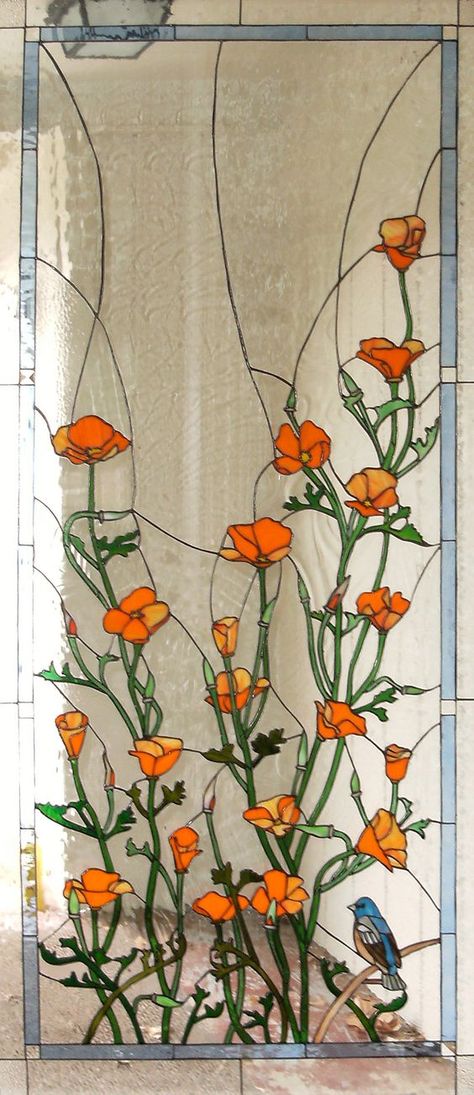 California Poppies, Stained Glass Window, Glass Window, Poppies, Stained Glass, California, Mirror, Orange, Glass