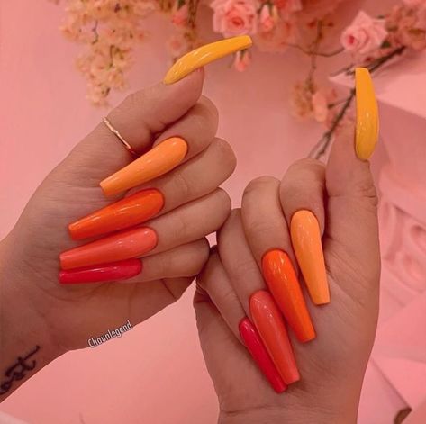 Pedicure Gel, Orange Nail Designs, Acrylic Nail Polish, Sky Nails, Cute Nails For Fall, Acrylic Nail Art, Beautiful Nail Designs, Orange Nails, Coffin Nails Designs