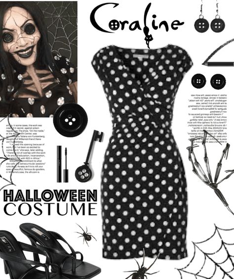 coraline 🕷🕸 Outfit | ShopLook Other Mother Makeup, Coraline Style, Coraline Outfit, Mother Makeup, Coraline Other Mother, Coraline Halloween Costume, Other Mother Coraline, Mothers Makeup, Coraline Halloween