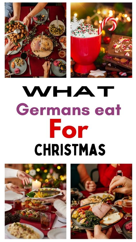 Various traditional German Christmas foods displayed on a table, including festive desserts and family meals. Christmas Dinner Themes Food, German Christmas Meal, Christmas Dinner Italian, Christmas Eve Menu Ideas, Easy Christmas Eve Dinner Ideas, Non Traditional Christmas Dinner, German Christmas Dinner, Nontraditional Christmas Dinner, Alternative Christmas Dinner