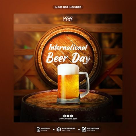 Beer Social Media Post, Drink Social Media Post, International Beer Day, Post Template Design, Sports Templates, Beer Day, Beer Pub, Social Media Post Template, Technology Icon