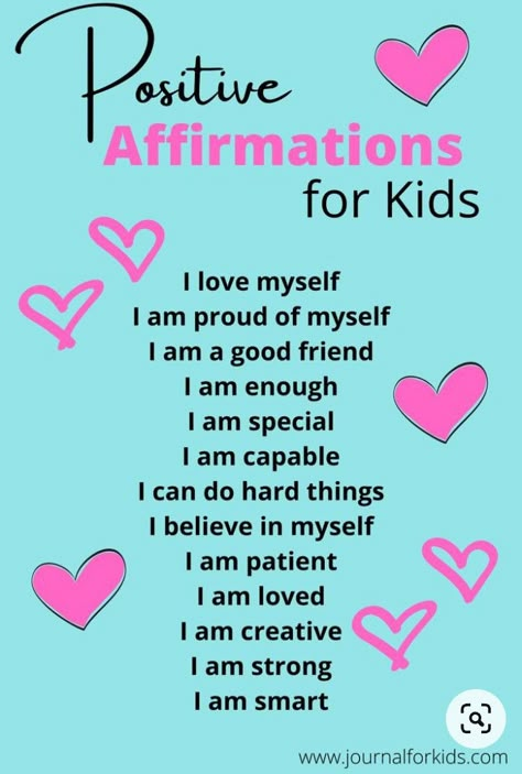 Words Of Affirmation Quotes, Morning Affirmations For Kids, Daily Affirmations For Kids, Positive Words Of Affirmation, Words Of Affirmations, Uppfostra Barn, Kids Affirmations, Evening Routines, Positive Affirmations For Kids