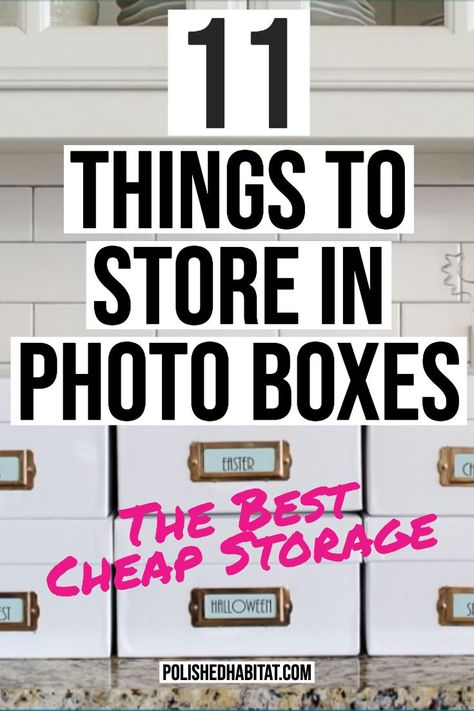 Photo Storage Box Ideas, Storing Photos Storage Solutions, Vhs Storage Ideas, Closet Desk Ideas, Small House Storage Ideas, Storage Bin Ideas, Cheap Storage Bins, Polished Habitat, Organizing Containers