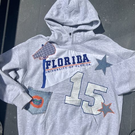 College pennant hoodie UF pennant hoodie custom hoodie custom florida gators UF game day College Pennant Hoodie, Pennant Hoodie Diy, Patchwork College Sweatshirt, Pennant Sweatshirt, Pennant Hoodie, Homemade Hoodie, Uf Game Day, School Memories Scrapbook, Patchwork Hoodie