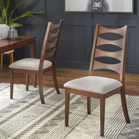 Union Rustic Edison Park Upholstered Ladder Back Side Chair & Reviews | Wayfair Walnut Dining Chair, High Back Dining Chairs, Solid Wood Dining Set, 7 Piece Dining Set, Metal Dining Chairs, Chair Types, Upholstered Side Chair, Mid Century Chair, Linen Upholstery