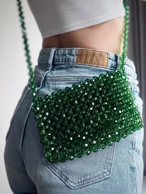 Handmade with love in Switzerland  Bag size 11.5 x 18 x 5cm  Strap 104cm Beads Bags Handmade, Pearl Purse, Hand Beaded Bag, Crossover Bag, Bags Crochet, Diy Bag Designs, Crossover Bags, Crystal Bags, Bag Designs