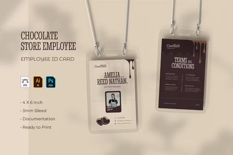 Chocolate Store Employee - ID Card, ft. identity & card - Envato Elements Contact Template, Camping Birthday Invitations, Wedding Business Card, Office Employee, Employee Id Card, Chocolate Store, Chocolate Stores, Creative Layout, Company Id