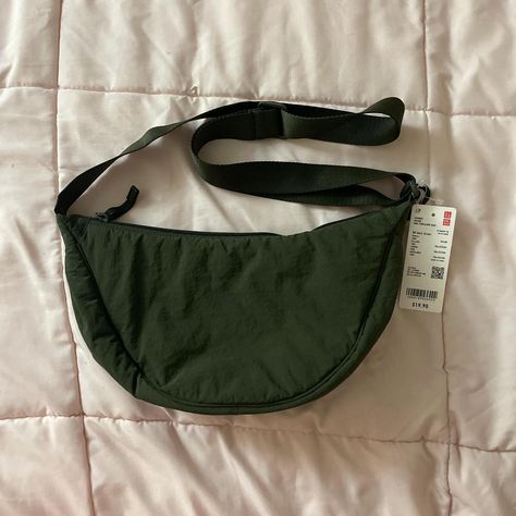 Uniqlo dark green shoulder bag / moon bag unused and... - Depop Uniqlo Bag Aesthetic, Uniqlo Moon Bag, Uniqlo Bag, Green Shoulder Bag, Moon Bag, Dumpling Bag, Uniqlo Bags, Uniqlo Women, Bags Aesthetic