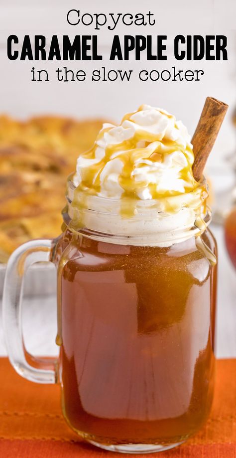 caramel apple cider recipe from starbucks Carmel Apple Cider Punch, Hot Caramel Apple Cider Recipe, Starbucks Caramel Apple Cider, Halloween Booth, Spiked Drinks, Caramel Apple Cider Recipe, Slow Cooker Drinks, Crockpot Drinks, Hot Apple Cider Recipe