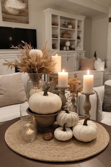 Neutral fall decor embraces earthy tones and natural textures. Think cozy beige throws, soft ivory pumpkins, rustic wooden accents, and subtle gold touches. It creates a warm, inviting atmosphere perfect for the season, blending seamlessly with any home style. #falldecor #falltabledecor #fall #falldecorations Earthy Tones Home Decor, Home Decor Ideas Gold Accents, Beige Aesthetic House Decor, Fall Decor Ideas For The Home Aesthetic, Neutral Color Fall Decor, Designer Fall Decor, Neutral Fall Home Decor Ideas, Fall Decor Ideas For The Home Neutral, Chic Fall Decor Living Room