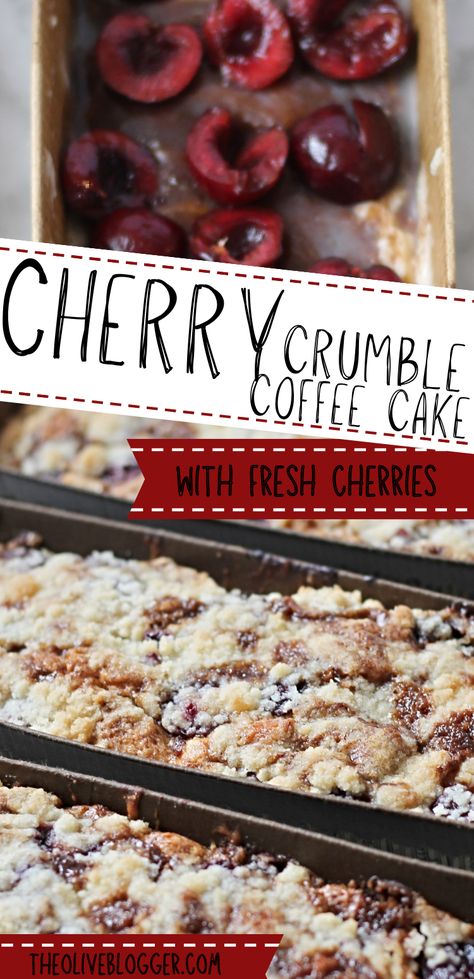 This easy Cherry Coffee Cake with Crumb Topping is the perfect treat to accompany your morning coffee, and even better to serve to company! Baking With Cherries, Coffee Cake Crumble Topping, Cherry Coffee Cake Recipes, Cherry Recipes Fresh, Cherry Desert, Coffee Cake With Crumb Topping, Cherry Stuff, Cherry Coffee Cake, Coffe Cake