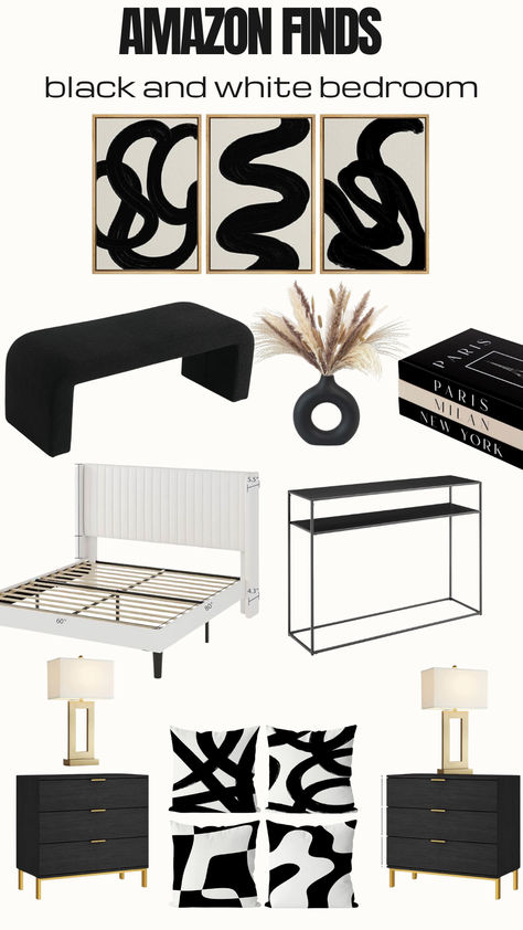 Amazon finds, black and white bedroom inspo  # ad #homedecor #blackandwhite #adultbedroom #decor #amazonhome #homefinds #bedroominspo Grey Black Bedroom Decor, Off White And Black Bedroom Ideas, Room Ideas With Black Bed, Black White Gray Bedroom Ideas, Bedroom Decor White And Black, White Black Bedroom Decor, Black White Gray Gold Bedroom, Simple Bedroom Renovation Ideas, Cream And Black Room Bedroom