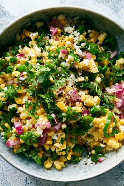 15 Cookout Side Dishes That Will Steal the Show - The New York Times Spicy Corn And Shishito Salad, Shishito Peppers Recipes, Spicy Vegetable Recipes, Shishito Peppers Recipe Dinners, Dinner Party Vegetarian, Shishito Peppers Recipe, Esquites Recipe, Nytimes Cooking, Summer Corn Recipes