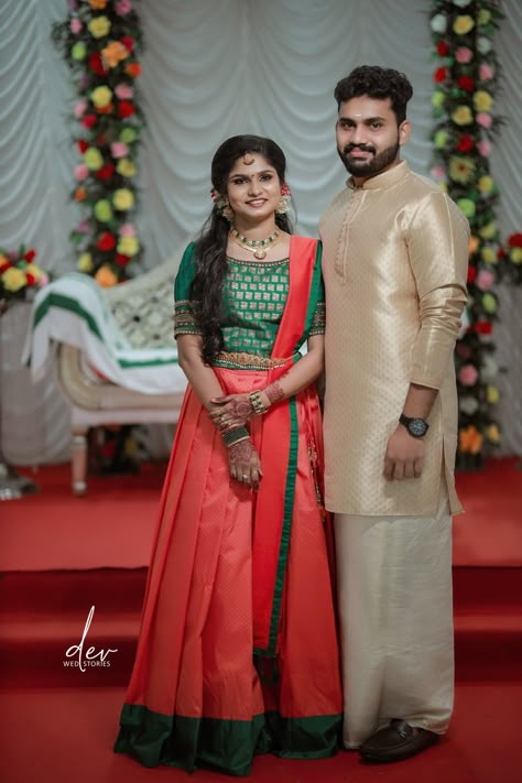 Engagement Davani Dress, Hindhu Engagement Kerala Dress, Hindu Engagement Dress, Engagement Photos Kerala, Kerala Style Engagement Dress, Kerala Engagement Dress Hindus, Hindu Engagement Dress Kerala, Kerala Engagement Dress Hindus Couple, Hindu Engagement