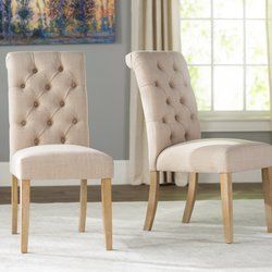 Pompon Upholstered Dining Chair Dinner Chairs, Dining Chair Upholstery, Tufted Side Chair, Parsons Dining Chairs, High Back Dining Chairs, Tufted Chair, Contemporary Fabric, Upholstered Side Chair, Farmhouse Dining Room