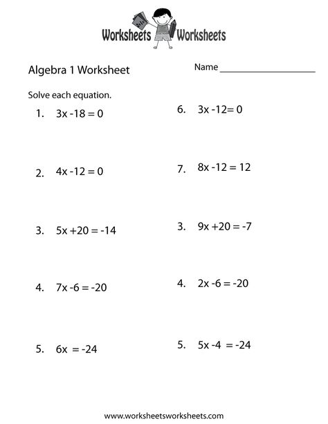 Algebra 1 Practice Worksheet Printable Basic Algebra Worksheets, Algebra Equations Worksheets, Simple Equations, 9th Grade Math, Pre Algebra Worksheets, Literal Equations, High School Algebra, Basic Algebra, Fun Math Worksheets