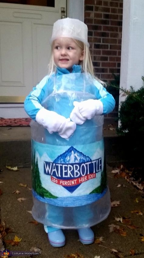 Gatorade Bottle Halloween Costume, Bottle Costume Diy, Water Costume Ideas, Water Halloween Costume, Water Bottle Costume, Water Costume, Bottle Costume, Homemade Costumes For Kids, Dj Marshmello