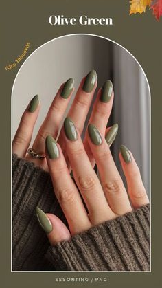 Autumn Color For Nails, September Neutral Nails, Green Fall Color Nails, Autumnal Green Nails, Fall To Winter Transition Nails, Autumn Nails 2024 Green, September Green Nails, Martini Green Nails, Autumn Natural Nails