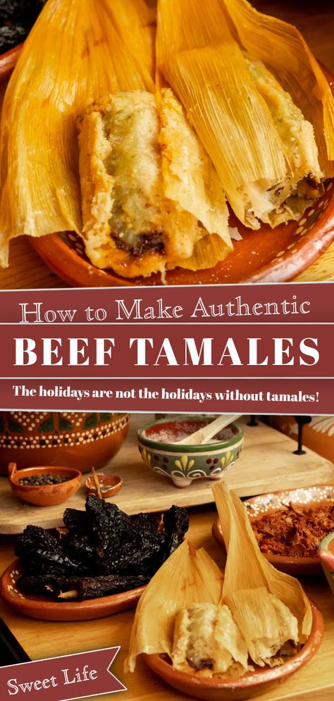 Today, I have teamed up with my amigos over at Beef Loving Texans to share a totally Texas tamale, Brisket tamales. Tamales! Tamales! The holidays are not the holidays without #tamales. @beeflovingtx #beeftamales #holidayrecipe #Texastamale #tamalerecipe | sweetlifebake.com @sweetlifebake Easy Tamales Recipe, Homemade Tamales Recipe, Easy Tamales, How To Make Tamales, Beef Tamales, Homemade Tamales, Tamale Recipe, Hispanic Food, Mexican Food Recipes Easy