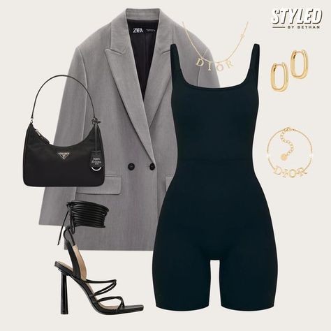 Unitard Outfit, Blazer Outfits Casual, Blazer Outfit, Follow My Page, Classy Work Outfits, Miami Fashion, All Black Outfit, Blazer Outfits