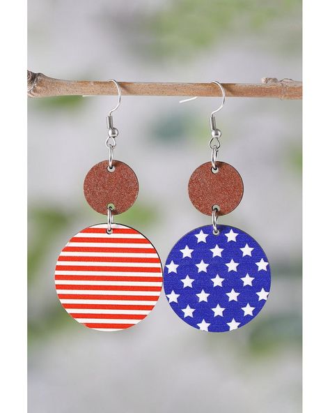 🍁 🍂 Cocoa Yacht Club Dark Blue 4th of July Wooden Flag Earrings $6.55 Navy Blue Evening Gown, Flag Earrings, Blue Evening Gowns, Wooden Flag, Blue Flag, Patriotic Stars, American Flag Print, Star Spangled, Fiery Red