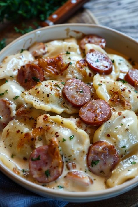 Crockpot Pierogi Casserole with Kielbasa Crockpot Pierogi Casserole, Pierogi Casserole With Kielbasa, Pierogi Casserole, Kielbasa Recipes, Recipes Crockpot, Kielbasa, Crockpot Recipes Slow Cooker, Pot Meals, Beef Dishes